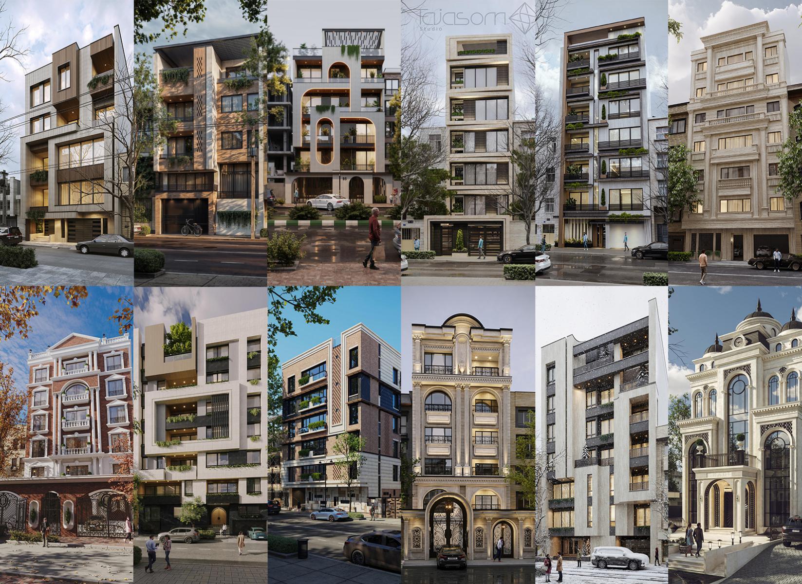 صحنه آماده رندر خارجی تریدیمکس – طراحی سهبعدی نمای معاصر