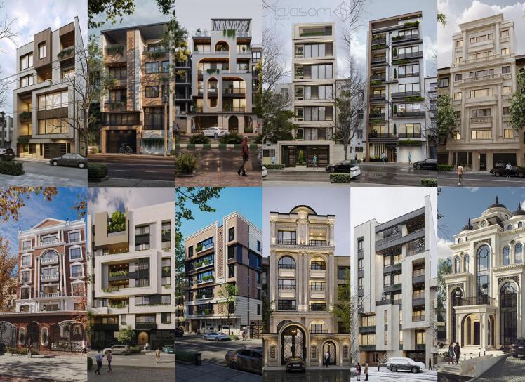 صحنه آماده رندر خارجی تری‌دی‌مکس – طراحی سه‌بعدی نمای معاصر