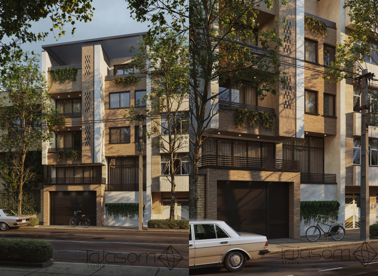 نمای ساختمان مدرن با آجر و سیمان