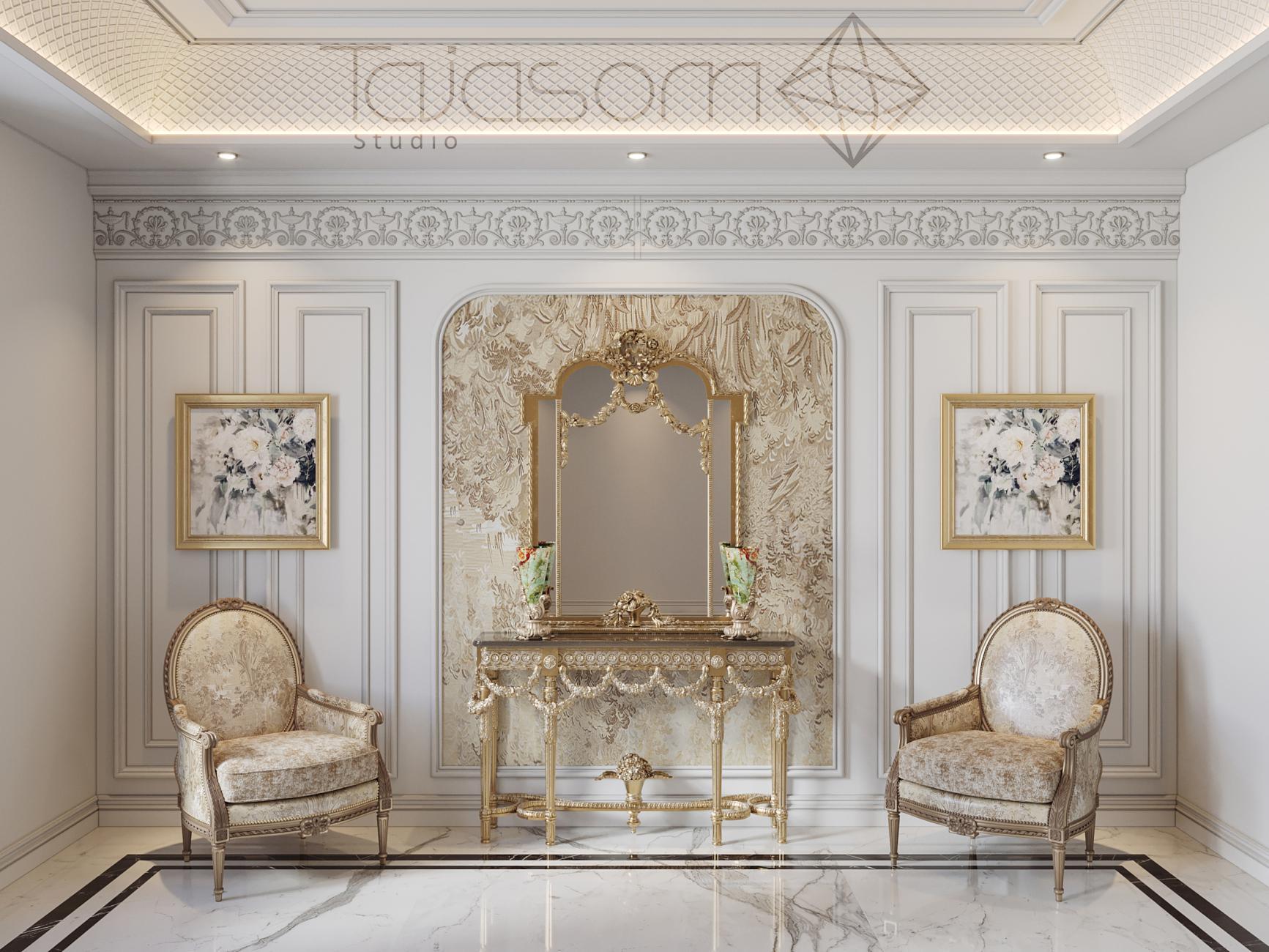  طراحی داخلی کلاسیک با مبلمان اصیل و ترکیب رنگ متعادل 