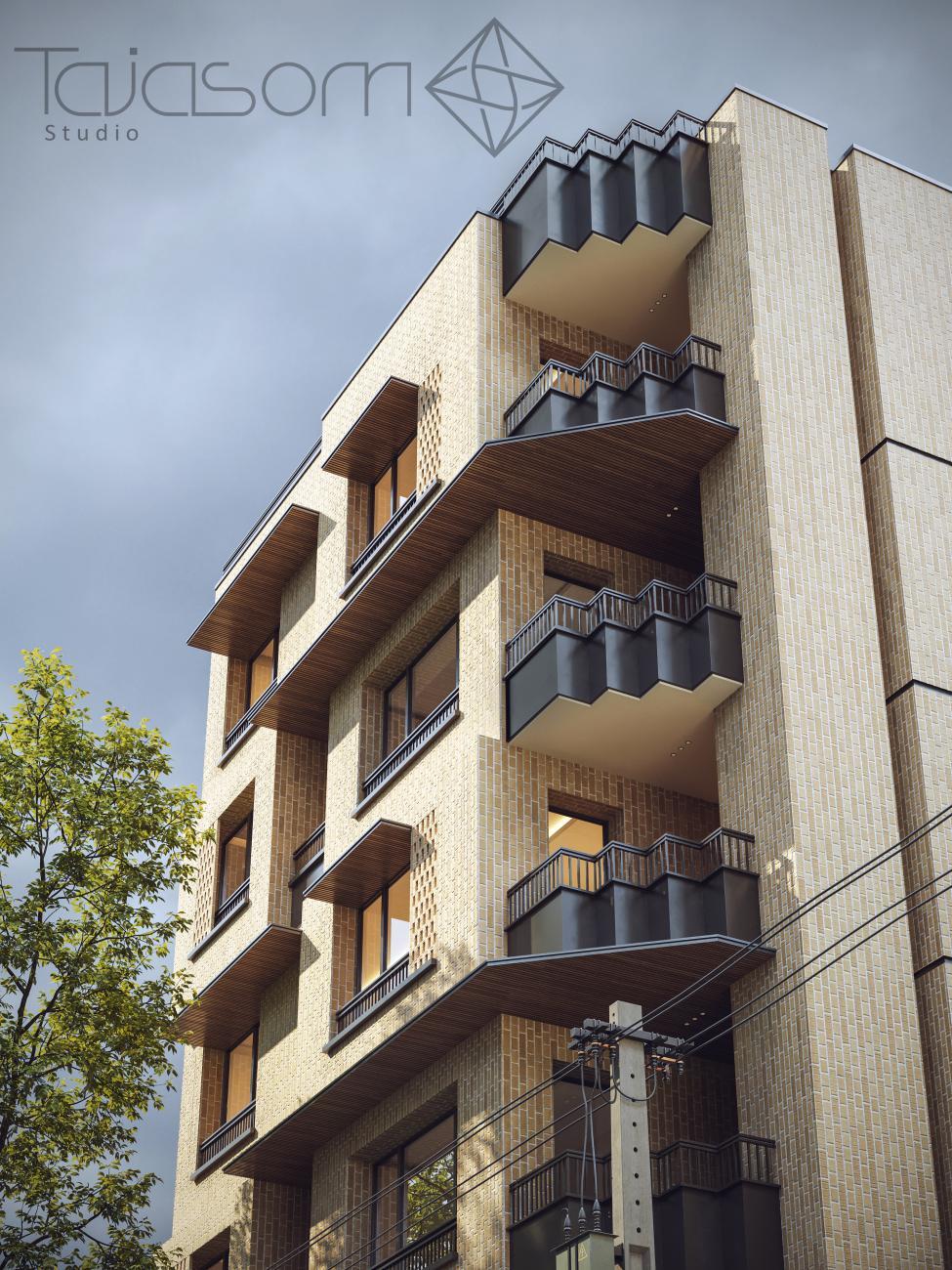  نمای ساختمان آجر با فلاشینگ مشکی 