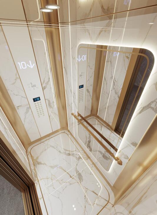 طراحی دیوار آسانسور جدید با سنگ سفید