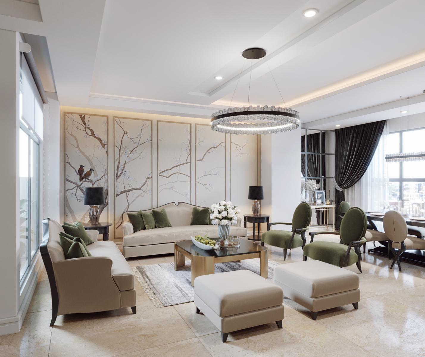  realistic living room 3d scene for architecture visualization 