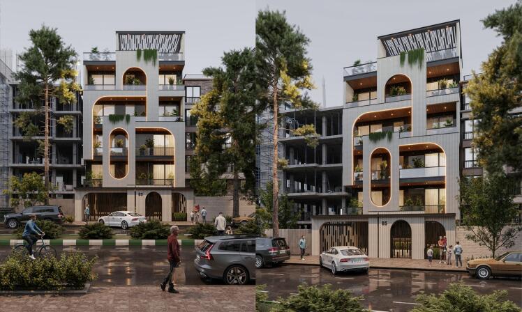 صحنه آماده رندر خارجی نمای ساختمان