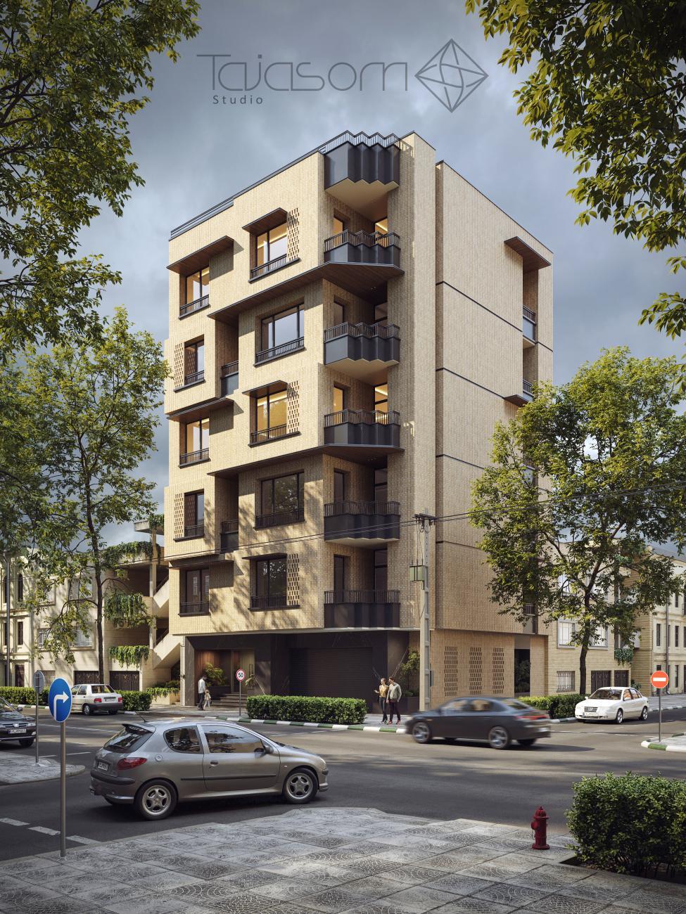  نما ساختمان مدرن آجری طراحی شده با نرم افزار تری دی مکس 