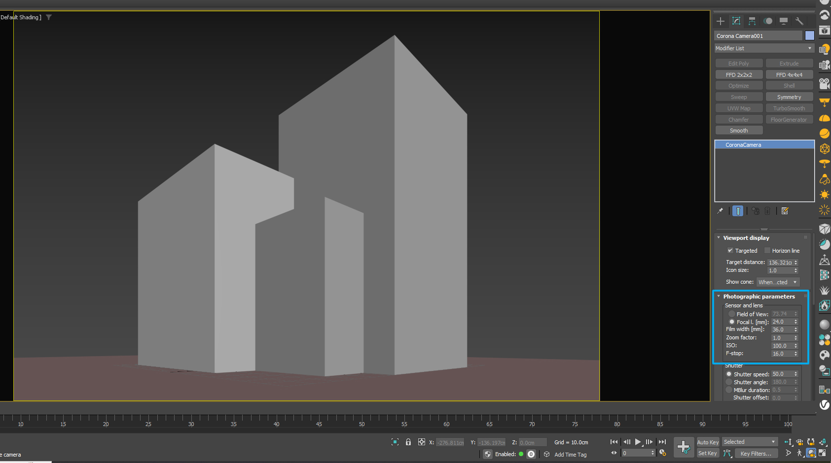 فاصله کانون در دوربین گذاری تری دی مکس