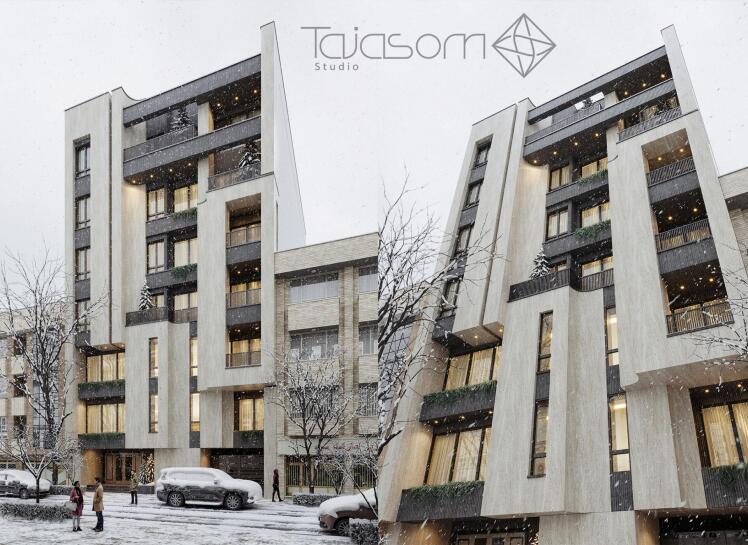 دانلود صحنه آماده برفی از ساختمان مدرن برای تری دی مکس 