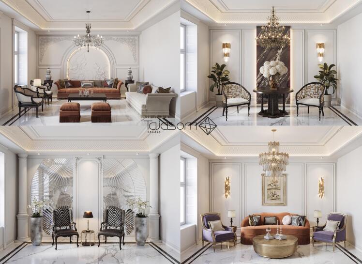 صحنه های طراحی شده معماری داخلی کلاسیک برای تری دی مکس