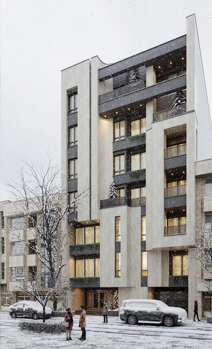 صحنه آماده خارجی ساختمان نئوکلاسیک با جزئیات کامل – طراحی سهبعدی ساختمان برای رندر سریع