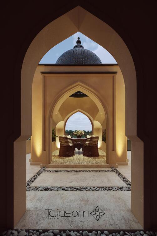 حیاط مراکشی روف گاردن سنتی با متریال سیمان